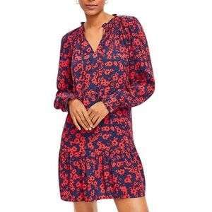 NEW LOFT  Medium Petite Floral Tie Neck Flounce Dress Resort Cruise Tiered Boho
